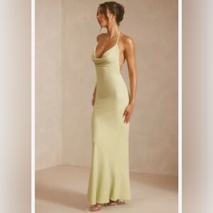 Oh polly Neck Bias Cut Evening Gown in Pistachio